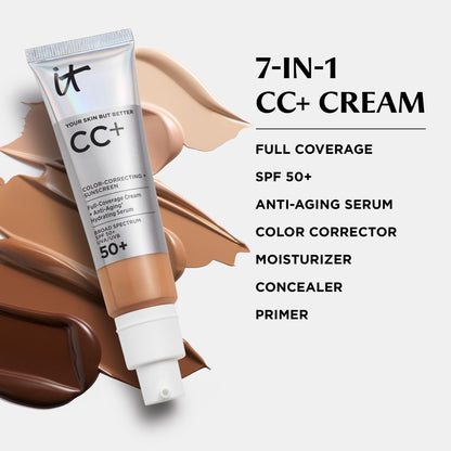 IT Cosmetics CC+ Cream Deep Bronze – SPF 50+ Full-Coverage Foundation with Hyaluronic Acid & Peptides