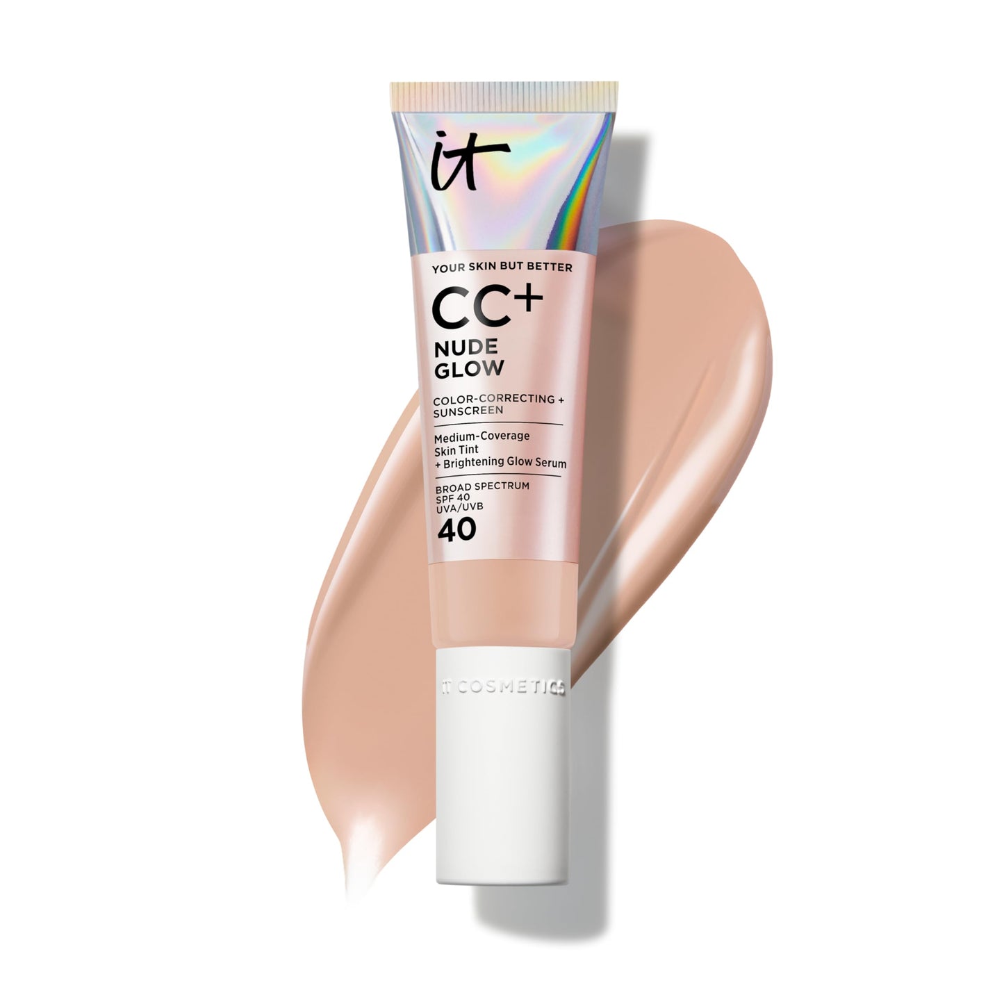 IT Cosmetics CC+ Nude Glow (Medium Cool) – SPF 40 Brightening Skin Tint with Niacinamide & HA