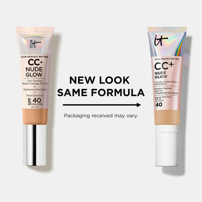 IT Cosmetics CC+ Nude Glow (Medium Cool) – SPF 40 Brightening Skin Tint with Niacinamide & HA