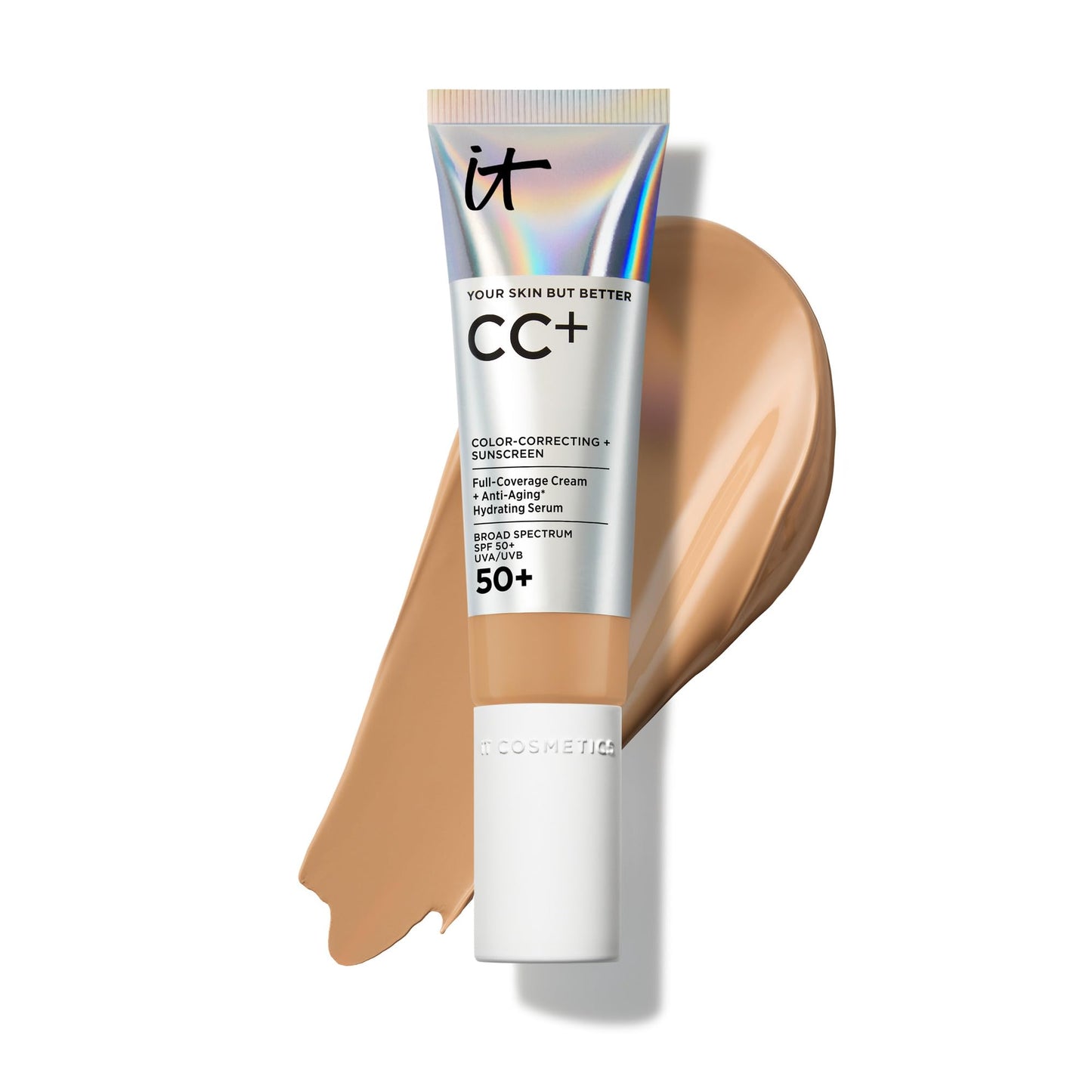 IT Cosmetics CC+ Cream Tan Warm – Full Coverage Foundation with SPF 50+