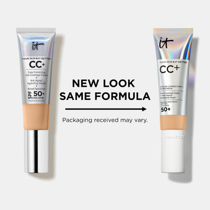 IT Cosmetics CC+ Cream Tan Warm – Full Coverage Foundation with SPF 50+