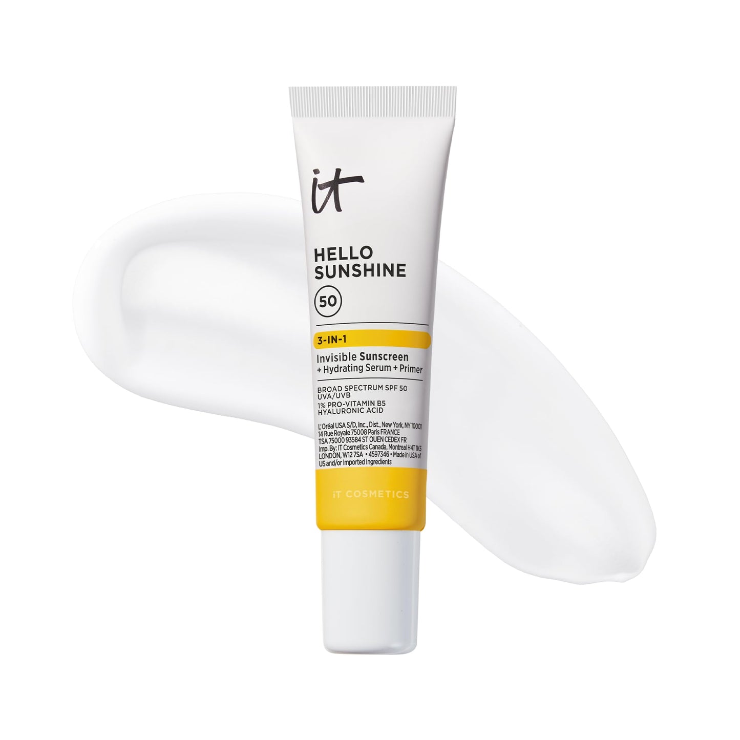 IT Cosmetics Hello Sunshine Invisible Sunscreen SPF 50 — 3-in-1 Hydration, Primer & Clear SPF