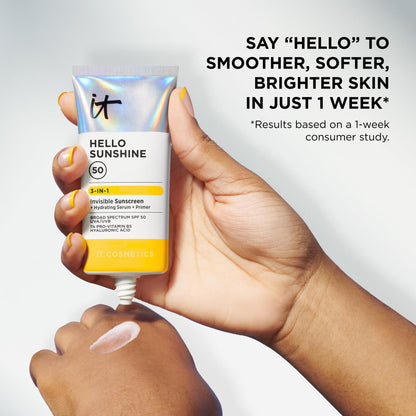 IT Cosmetics Hello Sunshine Invisible Sunscreen SPF 50 — 3-in-1 Hydration, Primer & Clear SPF