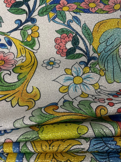 Italian Floral  Lemon Pattern Fabric Sold by Metre