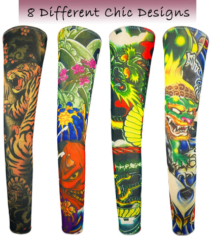 iToolai Temporary Tattoo Sleeves for Men – 8-Piece Dragon Design Set, UV Protection & Cooling
