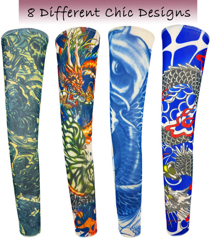 iToolai Temporary Tattoo Sleeves for Men – 8-Piece Dragon Design Set, UV Protection & Cooling