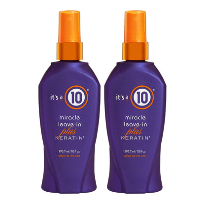 It's a 10 Haircare Miracle Leave-In Plus Keratin Spray – 10 fl oz (Pack of 2) | Detangler & Heat Protectant