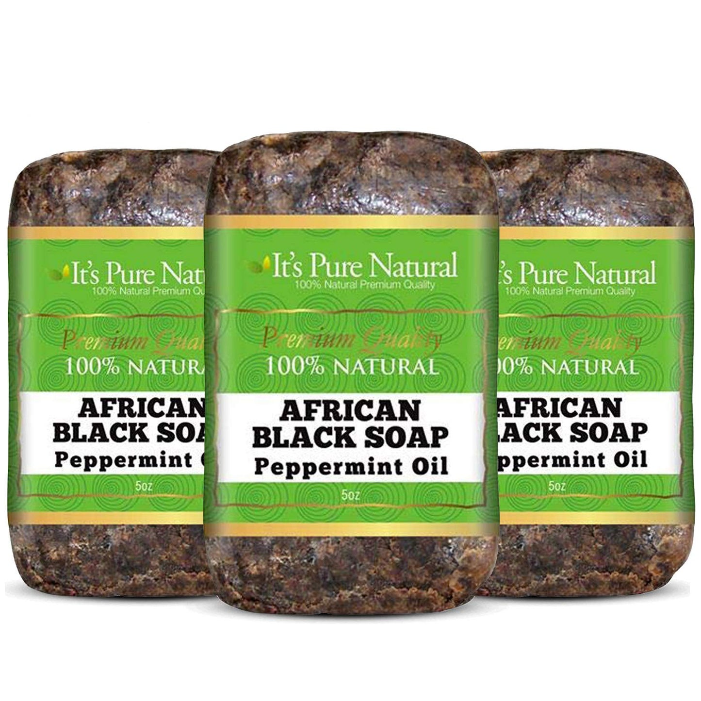 It's Pure Natural African Black Soap Bars with Peppermint Oil (Pack of 3) – Organic Raw Soap for Face & Body