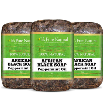 It's Pure Natural African Black Soap Bars with Peppermint Oil (Pack of 3) – Organic Raw Soap for Face & Body