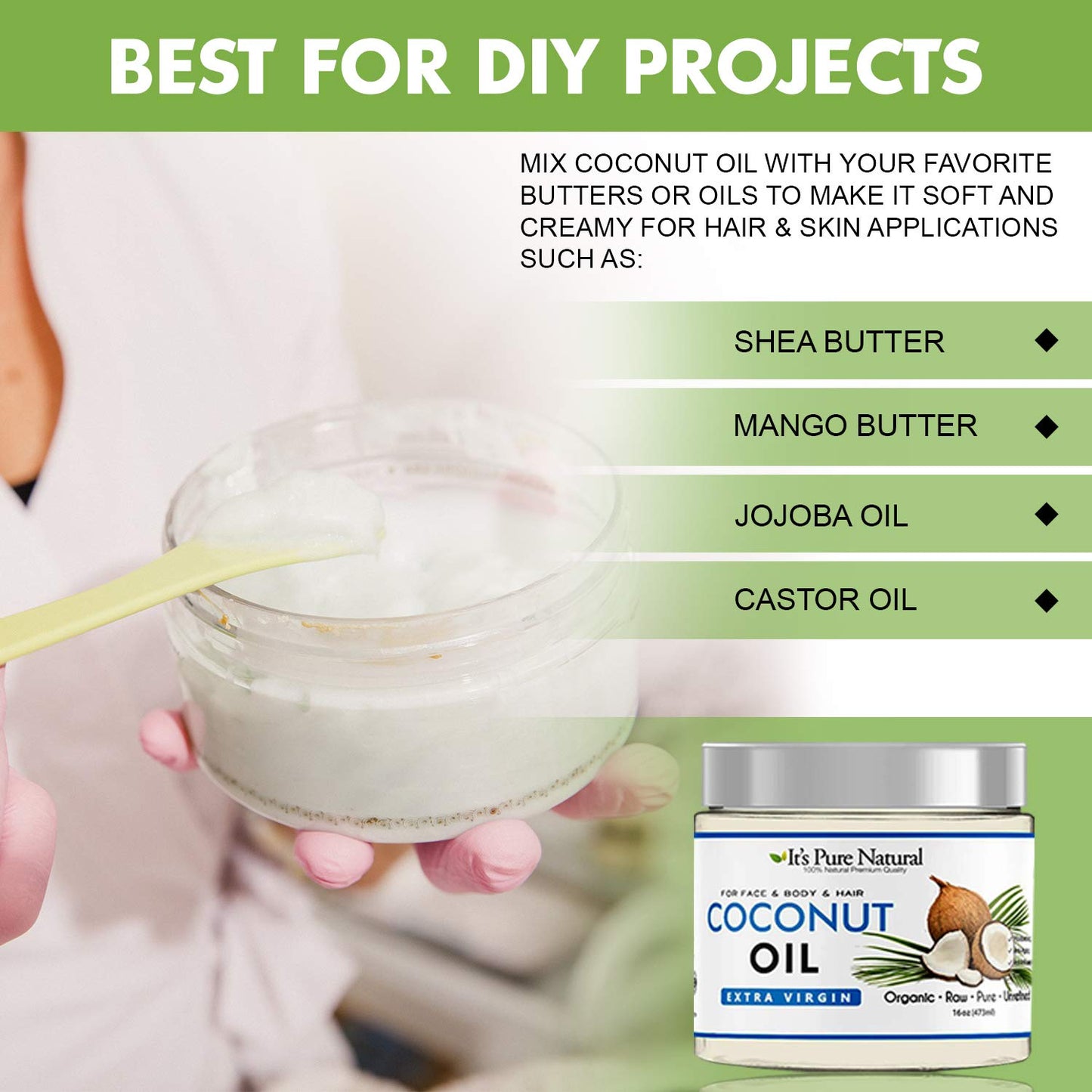 It's Pure Natural Extra Virgin Coconut Oil (16 oz) – Skin, Hair, Cuticles & Massage