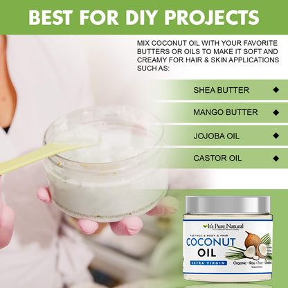 It's Pure Natural Extra Virgin Coconut Oil (16 oz) – Skin, Hair, Cuticles & Massage