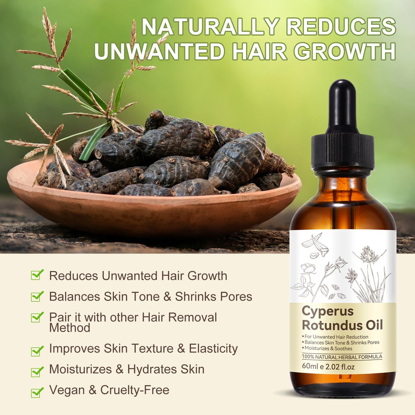 ITSDAWN Cyperus Rotundus Oil for Hair Removal – Smooth Skin, Gentle Moisturizer, 2.02 fl oz