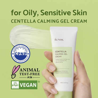 IUNIK Centella 70% Calming Gel Cream – Vegan, Non-Sticky Moisturizer for Oily & Sensitive Skin