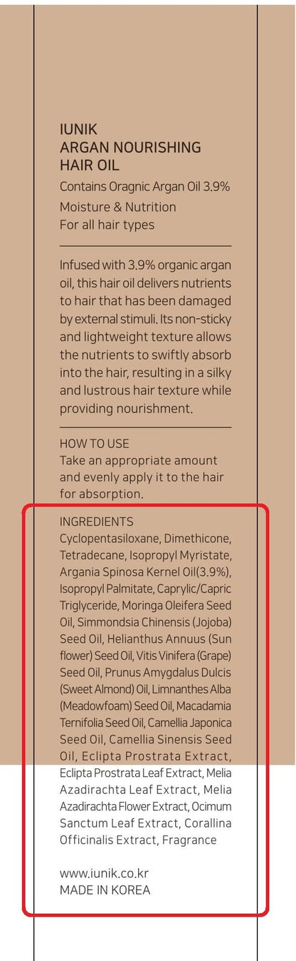 IUNIK Argan 3.9% Hair Oil Serum – Lightweight Nourishing Treatment for Dry & Damaged Hair
