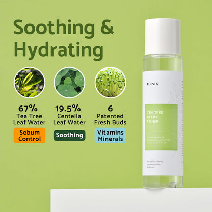 IUNIK Tea Tree Relief Toner – Vegan, Sensitive Skin, 67% Tea Tree Water + 19.5% Centella