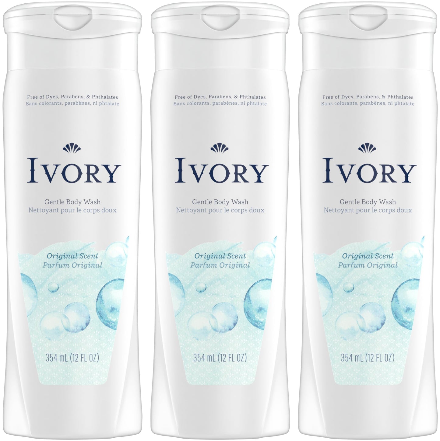 Ivory Body Wash Original – 12 oz (Pack of 3) | Dye-Free, Plant-Based Clean