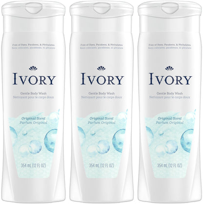 Ivory Body Wash Original – 12 oz (Pack of 3) | Dye-Free, Plant-Based Clean
