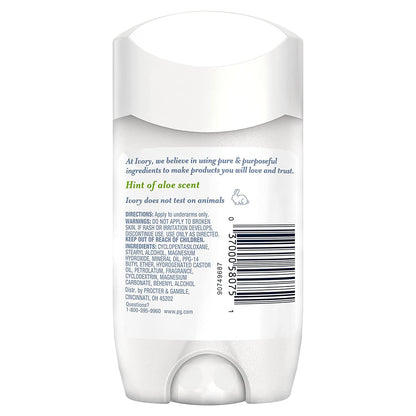 Ivory Deodorant with Hint of Aloe – Aluminum-Free, 2.4 oz | Pack of 4