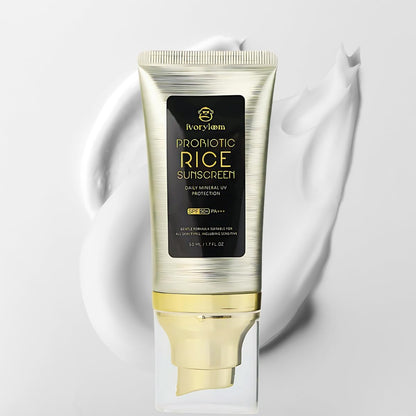 Ivory Loom SPF 50 PA++++ Mineral Sunscreen | Fast Absorbing Hydration with Rice Ferment, Niacinamide, Hyaluronic Acid | Reef Safe | 1.7 oz