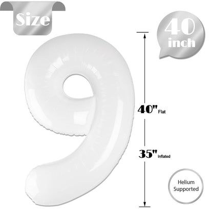 IWERP White Number 9 Balloon 40-Inch — Giant 9th Birthday Foil Balloon