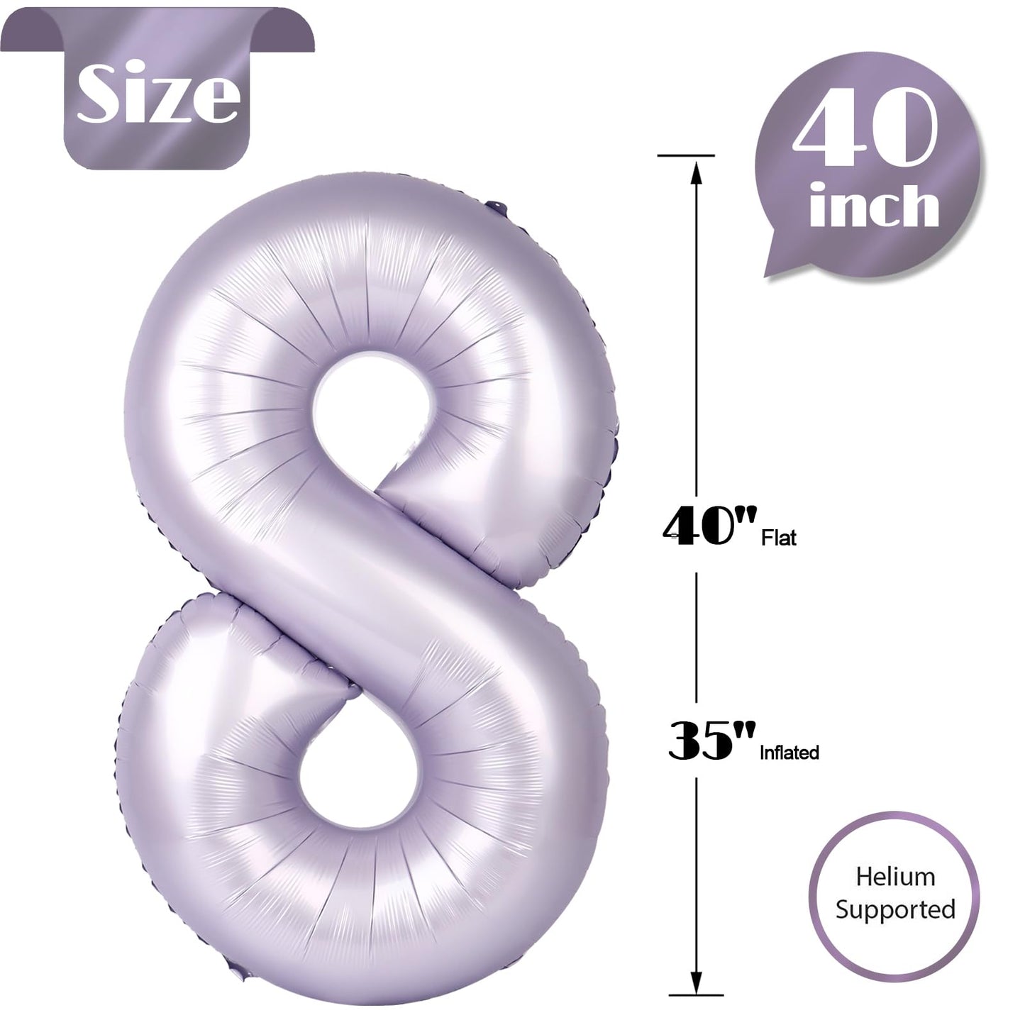 IWERP Lilac Number 8 Balloon 40 Inch – Lavender 8th Birthday Decor