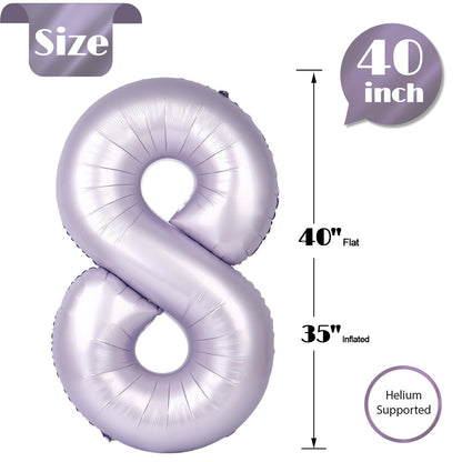 IWERP Lilac Number 8 Balloon 40 Inch – Lavender 8th Birthday Decor