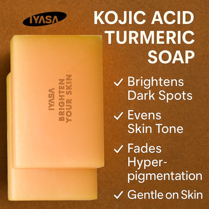 IYASA Kojic Acid Soap for Dark Spots – Turmeric Brightening Bar with Vitamin C, Retinol & Shea Butter | Evens Tone & Fades Hyperpigmentation | SGS-Tested, Steroid-Free (2 Pack)