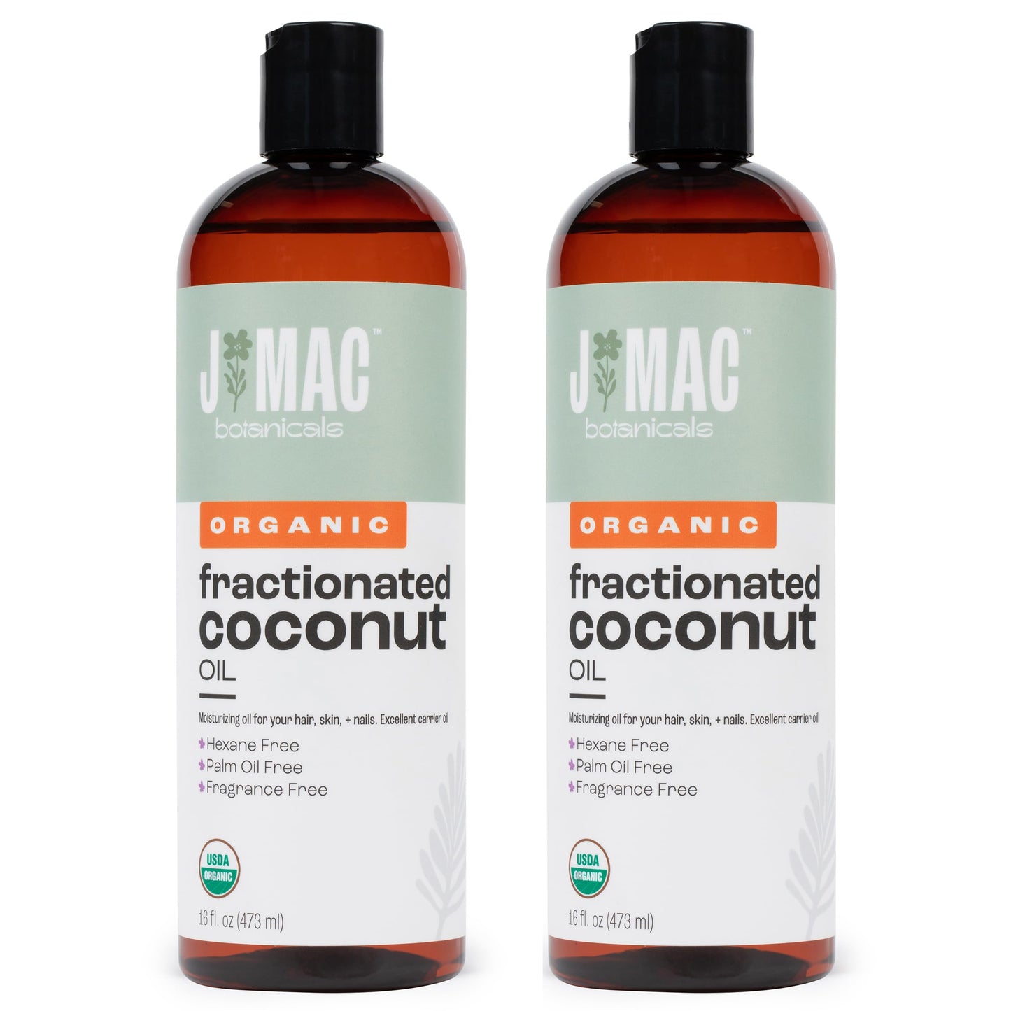 J Mac Botanicals Organic Fractionated Coconut Oil – 32 oz (2-Pack) Carrier Oil for Essential Oils, Hair & Skin