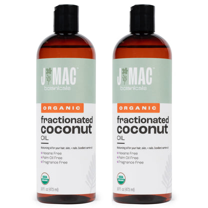 J Mac Botanicals Organic Fractionated Coconut Oil – 32 oz (2-Pack) Carrier Oil for Essential Oils, Hair & Skin