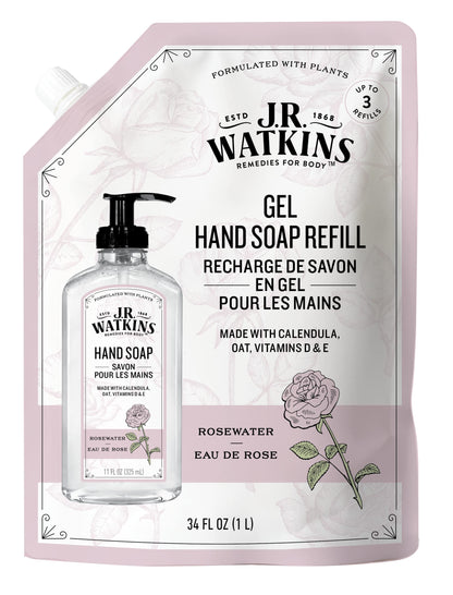 J.R. Watkins Rosewater Liquid Hand Soap Refill Pouch – 1 L