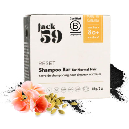 Jack59 All Natural Shampoo Bar for Fine & Normal Hair with Activated Charcoal | Detox, Scalp Care & Volume (3 oz)