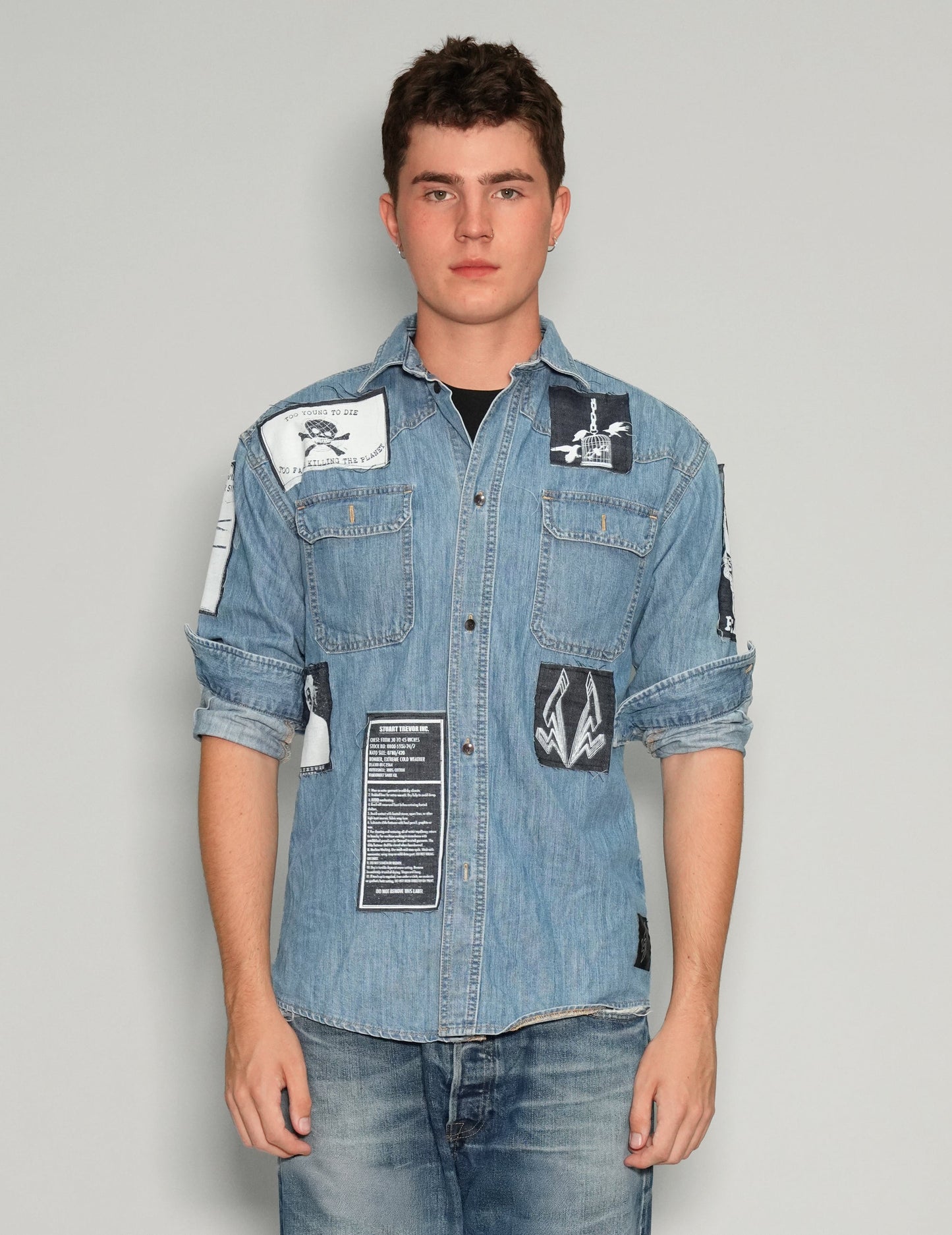 Denim Patched Shirt in Light Blue