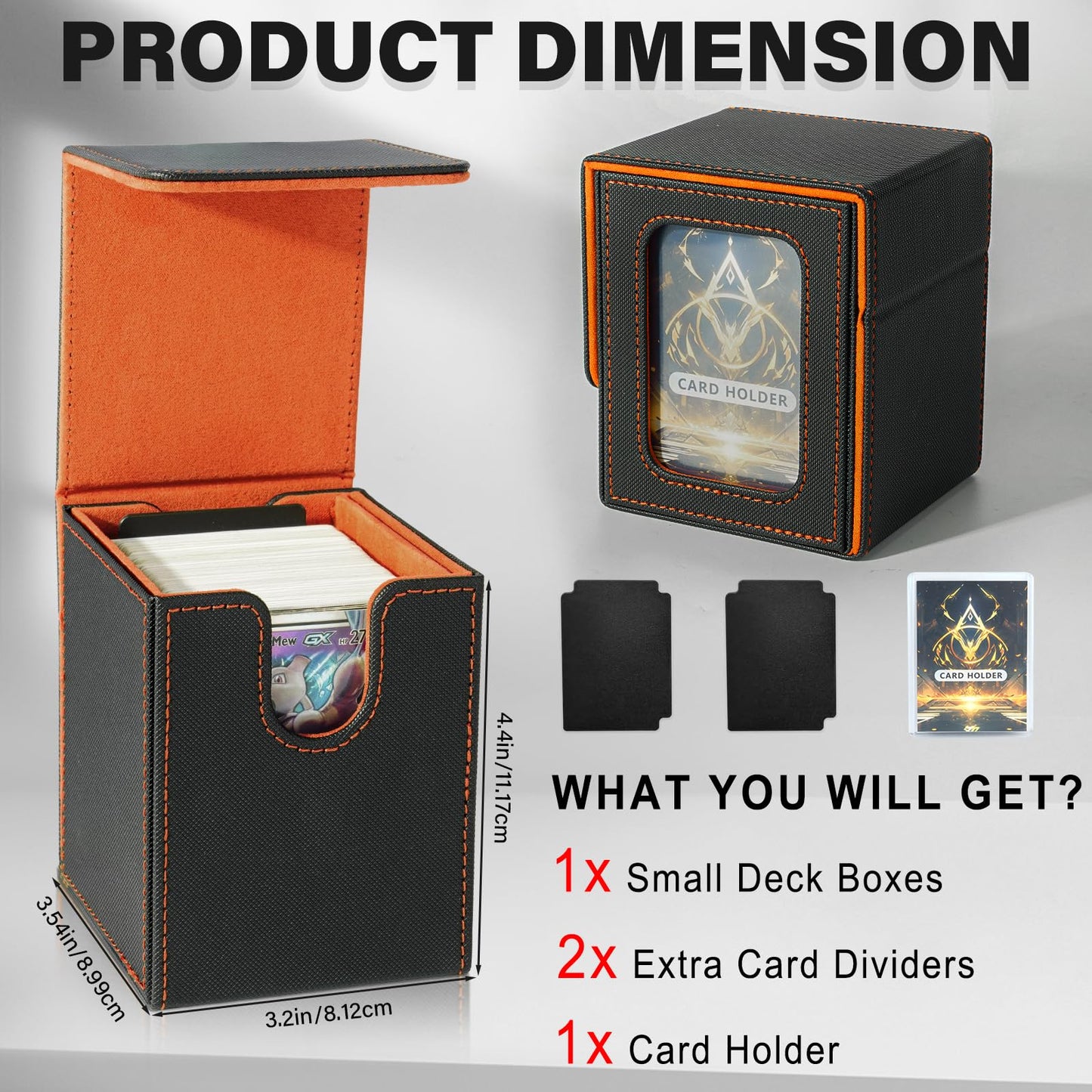 Jaffzora Card Deck Box for MTG Commander – Holds 100 Double-Sleeved Cards, PU Leather Magnetic Case (Black & Orange)
