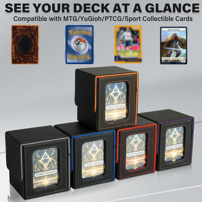 Jaffzora Card Deck Box for MTG Commander – Holds 100 Double-Sleeved Cards, PU Leather Magnetic Case (Black & Orange)