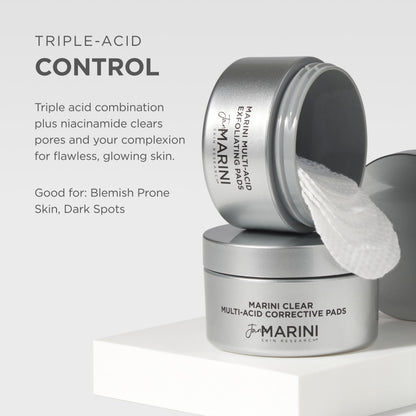 Jan Marini Skin Research Marini Clear – Multi-Acid Corrective Pads (30) for Blemish-Prone Skin
