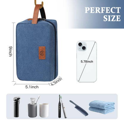 Janhavi Men's Toiletry Bag – Waterproof Canvas Dopp Kit with Engraved Initials (Blue)