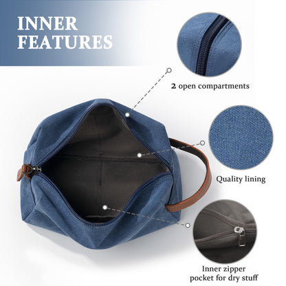 Janhavi Waterproof Canvas Dopp Kit with Engraved Initials & Wheat Ear – Blue Z