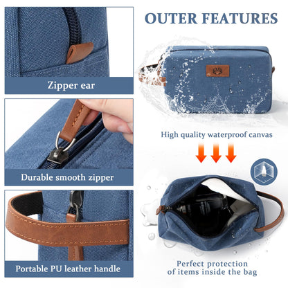 Janhavi Waterproof Makeup Bag with Engraved Initials – Blue Canvas Dopp Kit for Travel