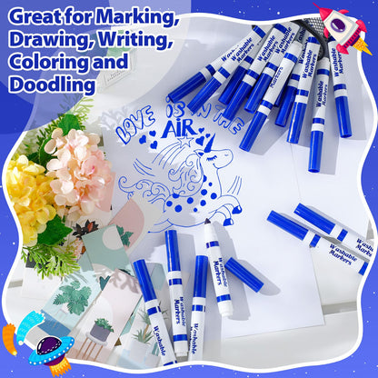Janlaugh 24 Pcs Washable Markers Bulk Blue Broad Line Conical Tip