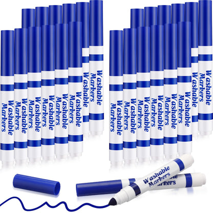 Janlaugh 24 Pcs Washable Markers Bulk Blue Broad Line Conical Tip