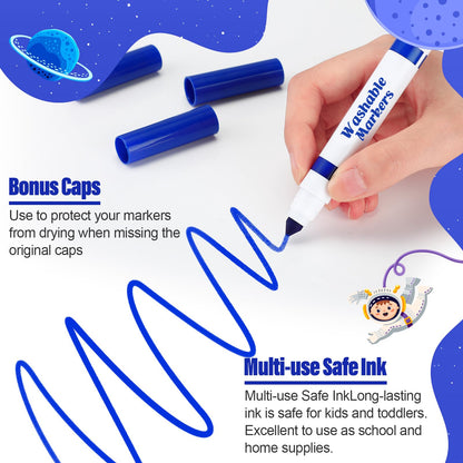 Janlaugh 24 Pcs Washable Markers Bulk Blue Broad Line Conical Tip