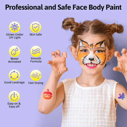 Janolia Rainbow UV Face Paint Kit – Water-Activated Split Cake for Kids’ Halloween, Carnival & Easter