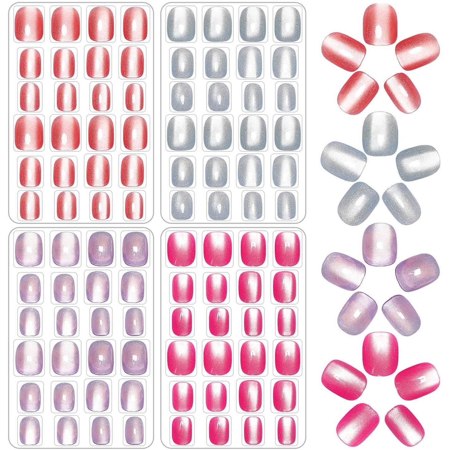 JANYUN 96 Pcs Cat-Eye Design Press-On Nails – Pre-Glued Full-Cover Short Nails