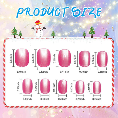 JANYUN 96 Pcs Cat-Eye Design Press-On Nails – Pre-Glued Full-Cover Short Nails