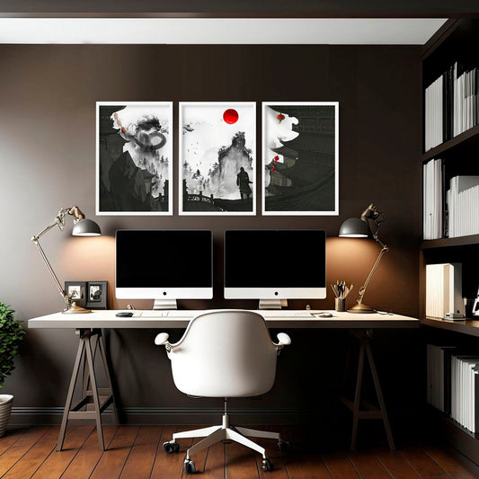Dragon wall art | set of 3 prints for home office decor