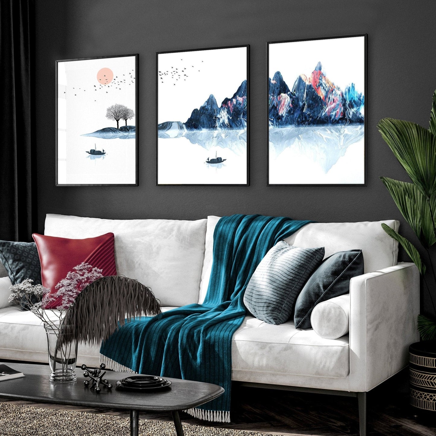 Framed wall art for living room | set of 3 Japanese wall art prints