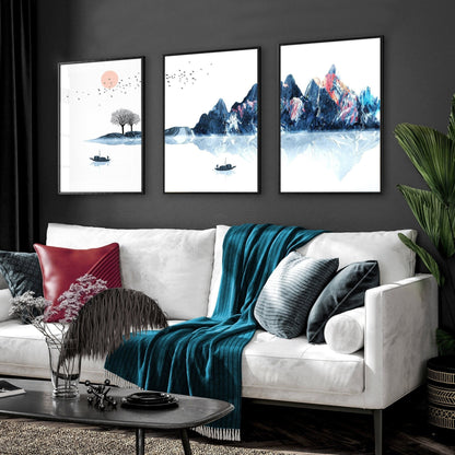 Framed wall art for living room | set of 3 Japanese wall art prints