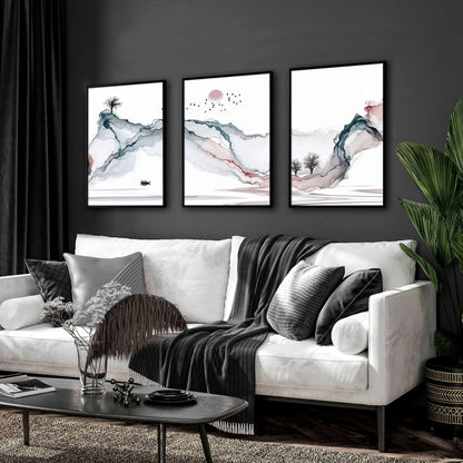 Landscape art sunset | set of 3 framed wall art