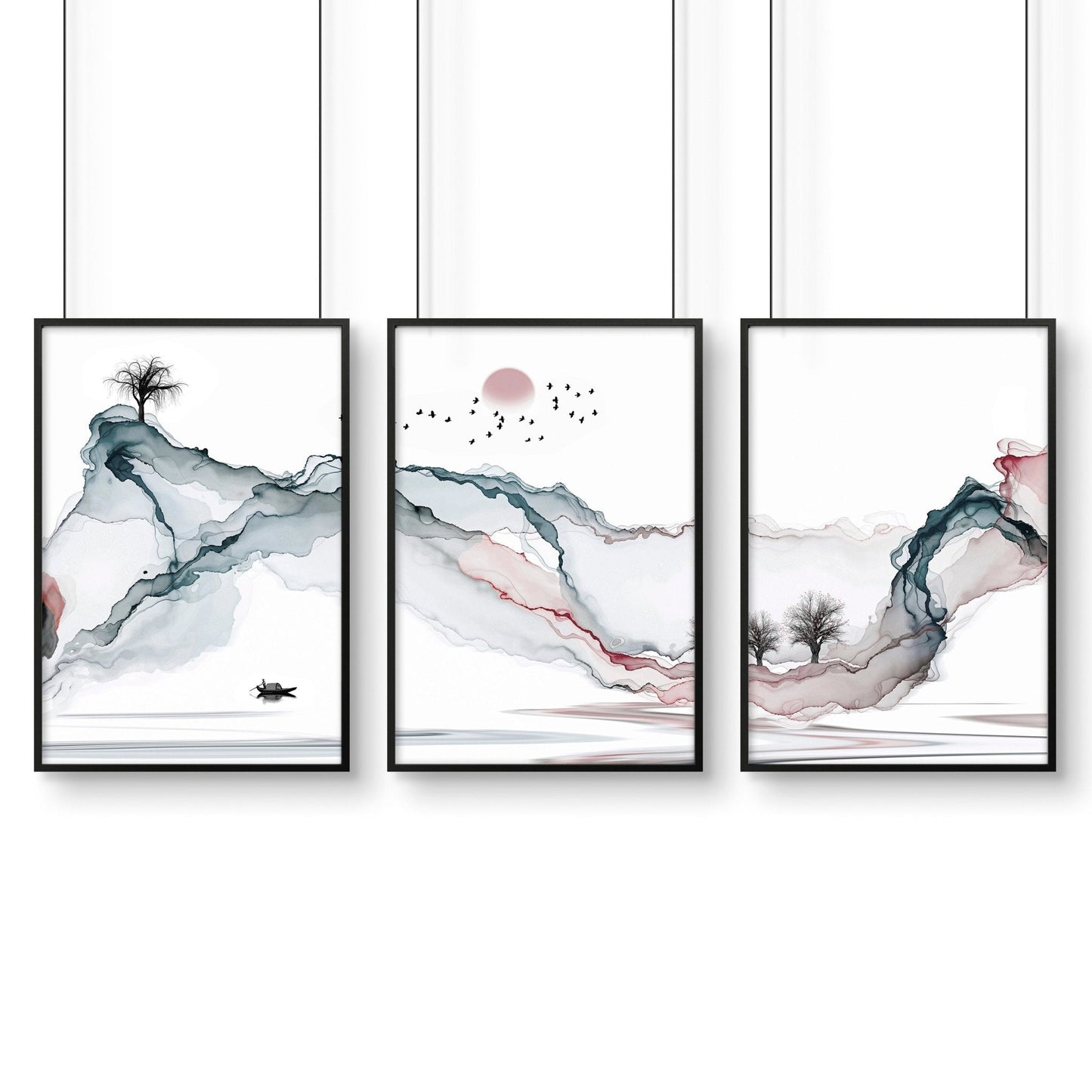 Landscape art sunset | set of 3 framed wall art