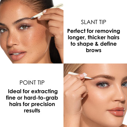 JAPONESQUE Pointed & Slant Tweezers Natural Shimmer Set – Precision Brow Tools